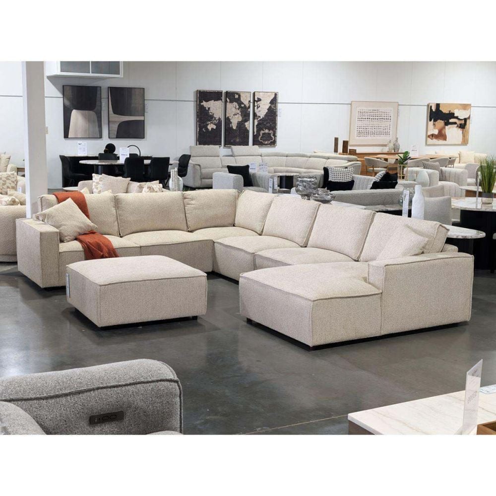 Solano 6 Seater Corner Lounge With RAF Chaise - Cobblestone Fabric