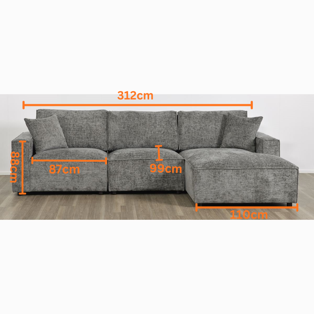 Urban 3 Seater Chaise Sofa - Licorice