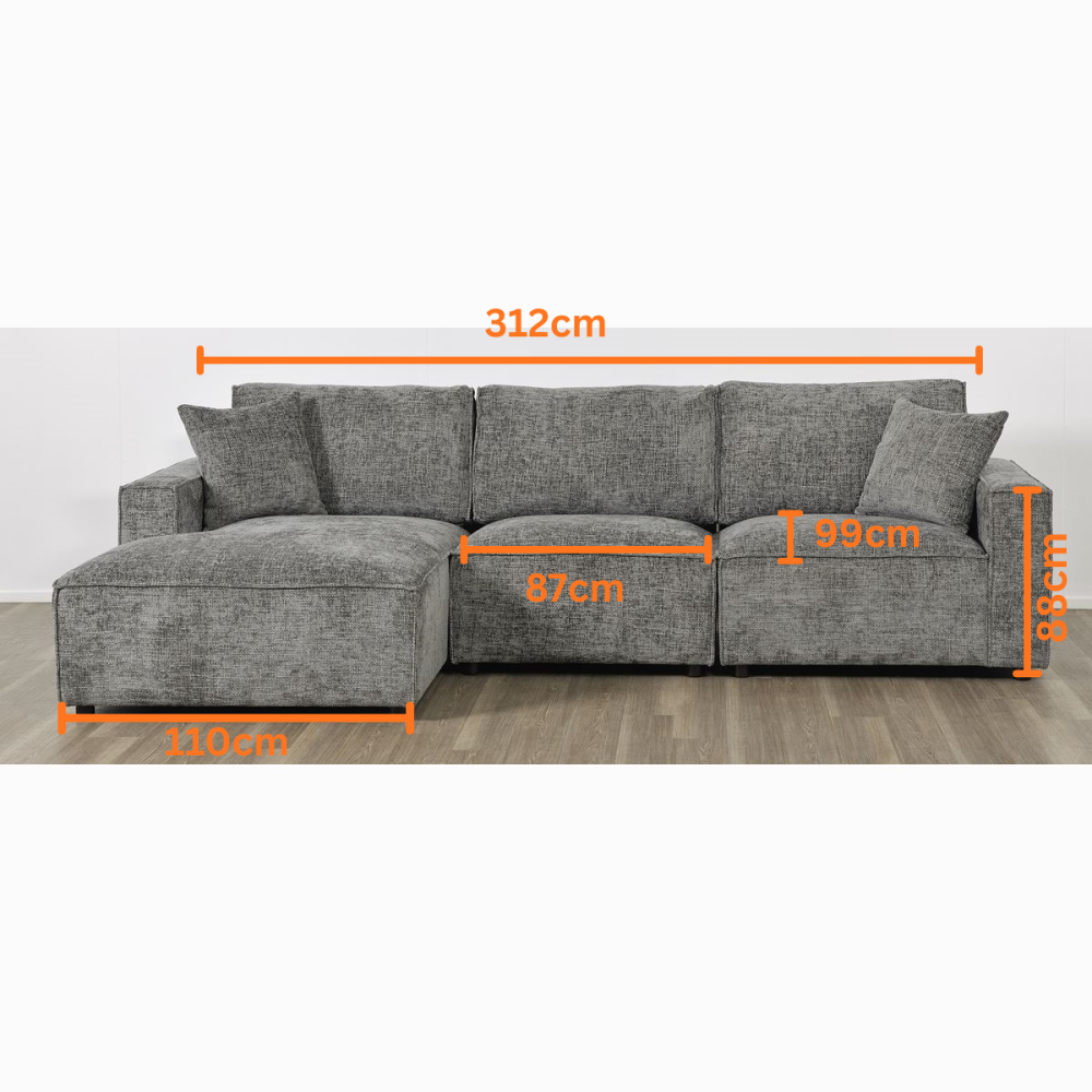 Urban 3 Seater Chaise Sofa - Licorice