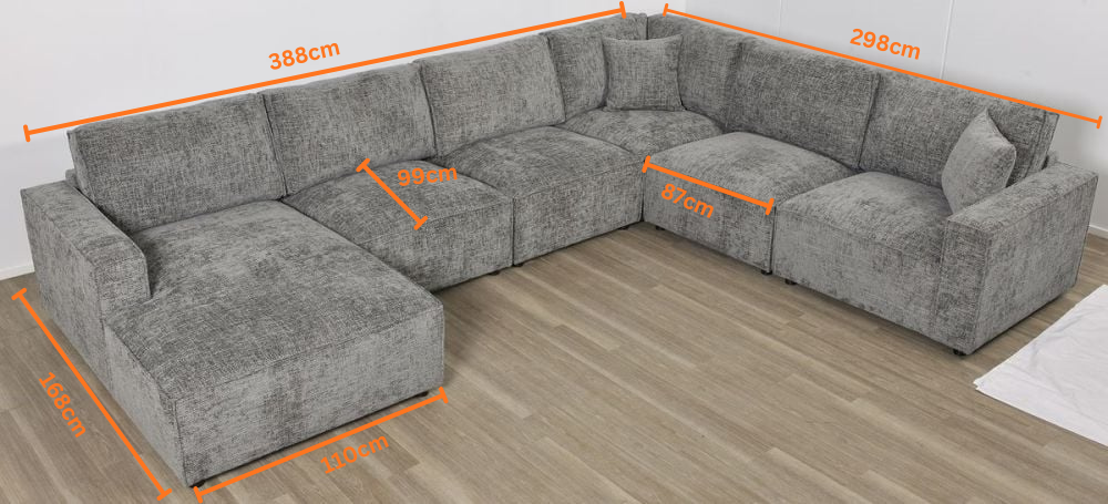 Urban 6 Seater Corner Chaise Lounge Suite - Licorice