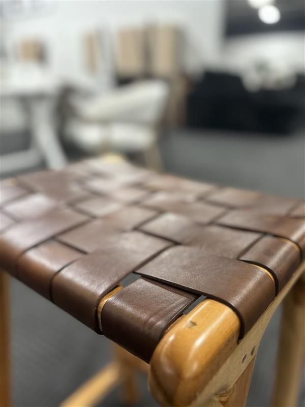 Clearance - London Counter Stool Natural Brown Leather Weave