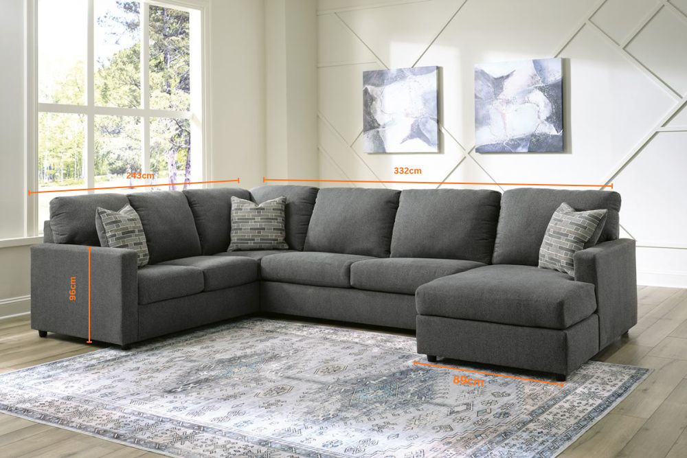 Edenfield 6 Seater RAF Chaise Corner Suite - Charcoal