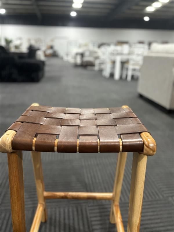 Clearance - London Counter Stool Natural Brown Leather Weave