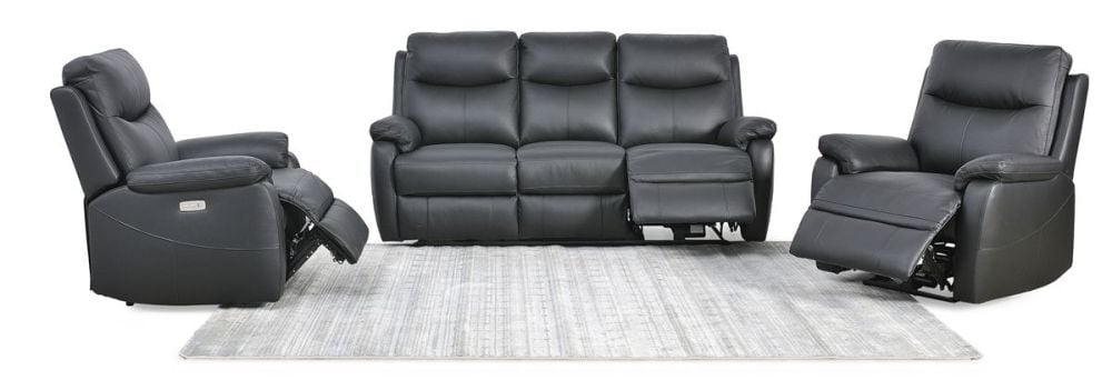 Cairo 3 Seater + 2 Armchair Electric Recliners - Black Leather