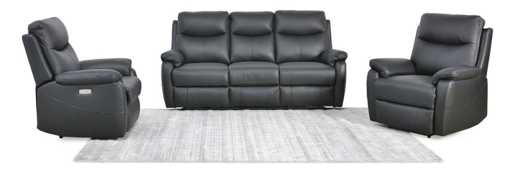 Cairo 3 Seater + 2 Armchair Electric Recliners - Black Leather