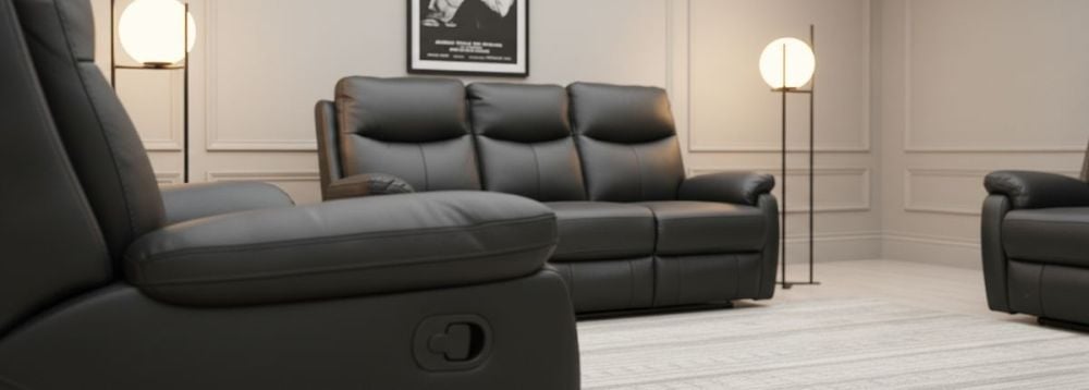 Cairo 3 Seater + 2 Armchair Recliners - Black Leather