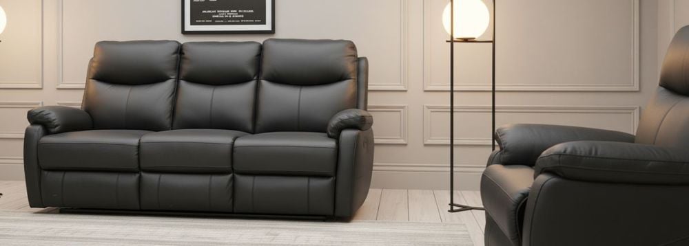Cairo 3 Seater + 2 Armchair Electric Recliners - Black Leather