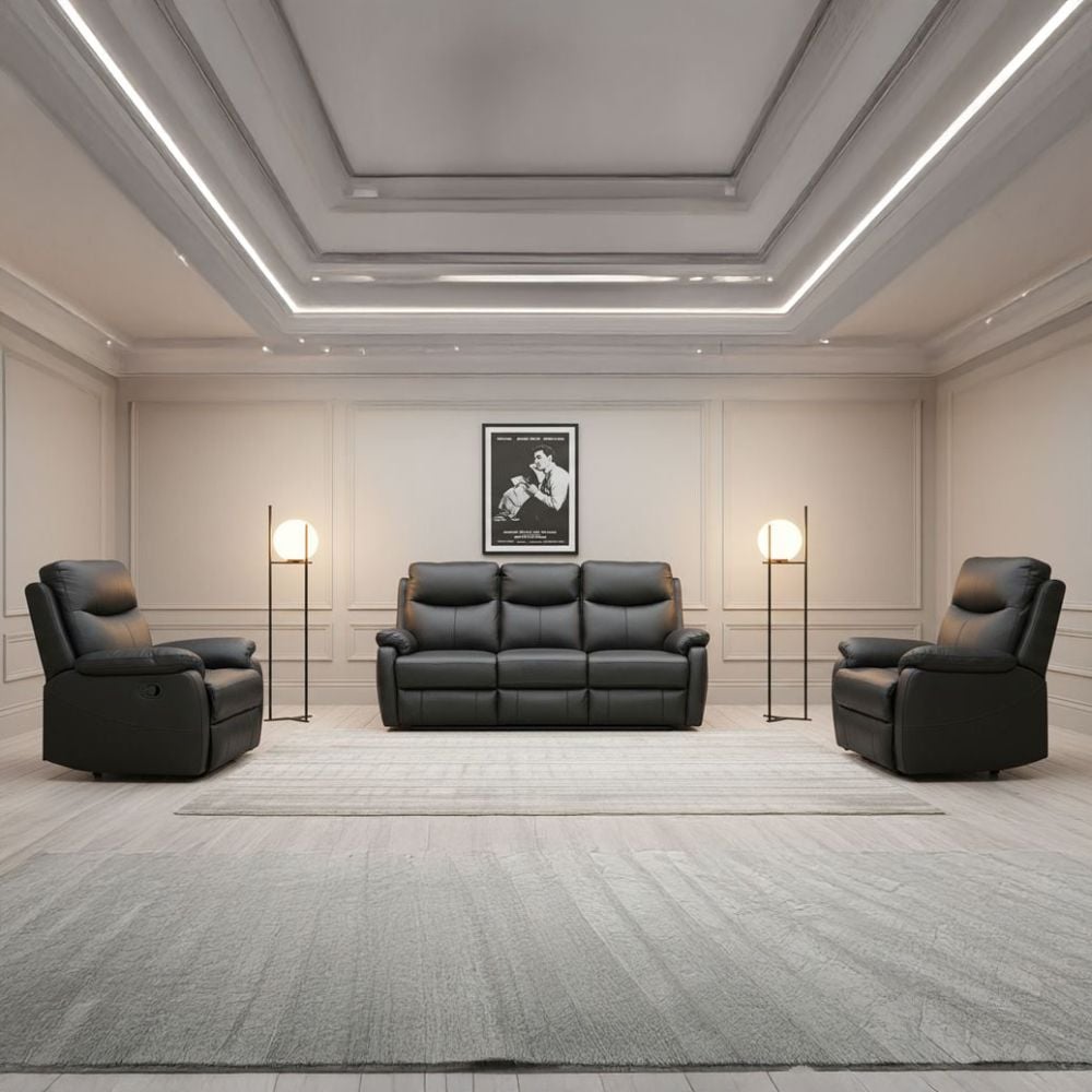 Cairo 3 Seater Electric Recliner - Black Leather