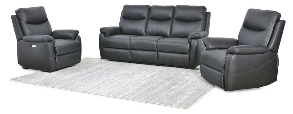 Cairo 3 Seater + 2 Armchair Electric Recliners - Black Leather