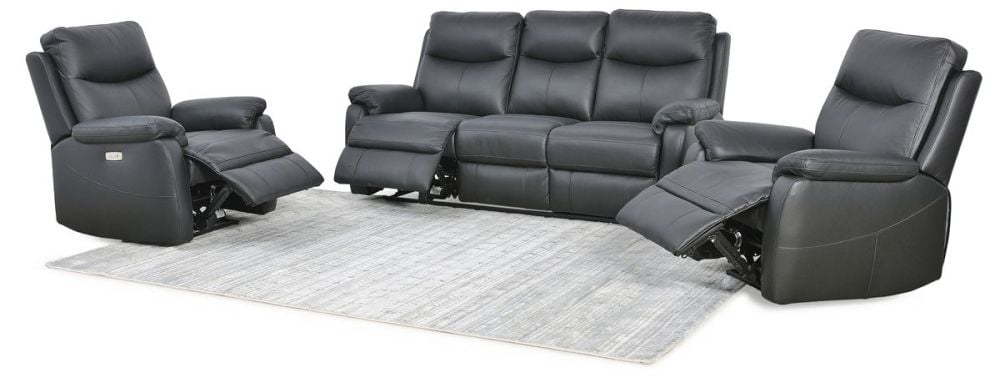 Cairo 3 Seater + 2 Armchair Electric Recliners - Black Leather