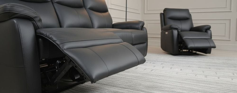 Cairo 3 Seater + 2 Armchair Electric Recliners - Black Leather
