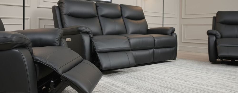 Cairo 3 Seater + 2 Armchair Electric Recliners - Black Leather