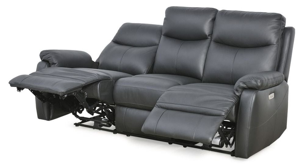 Cairo 3 Seater Electric Recliner - Black Leather
