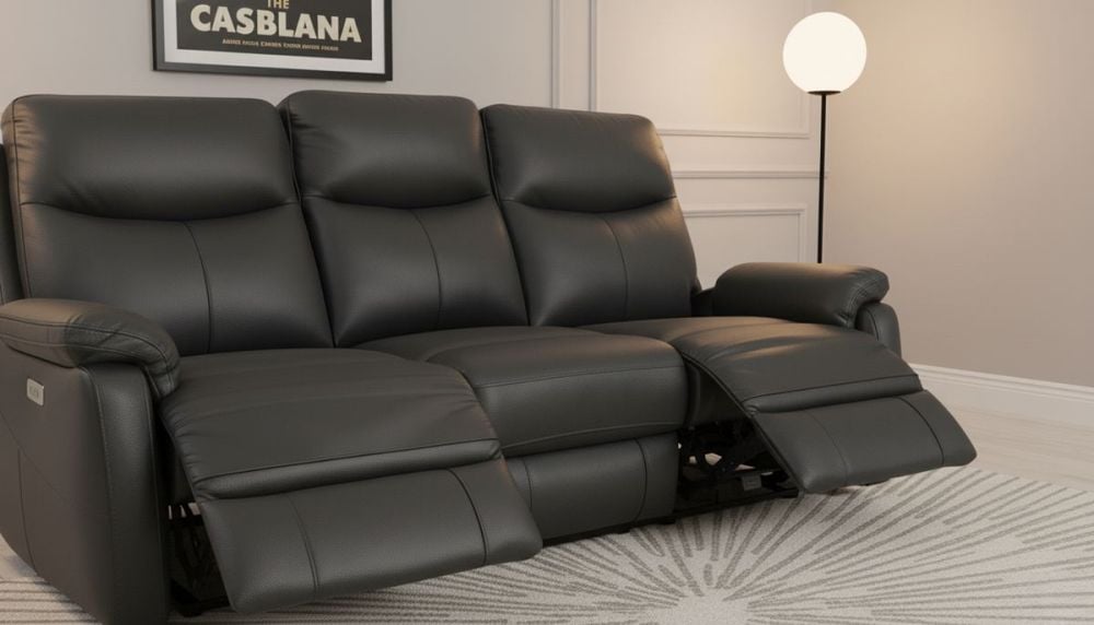Cairo 3 Seater + 2 Armchair Electric Recliners - Black Leather