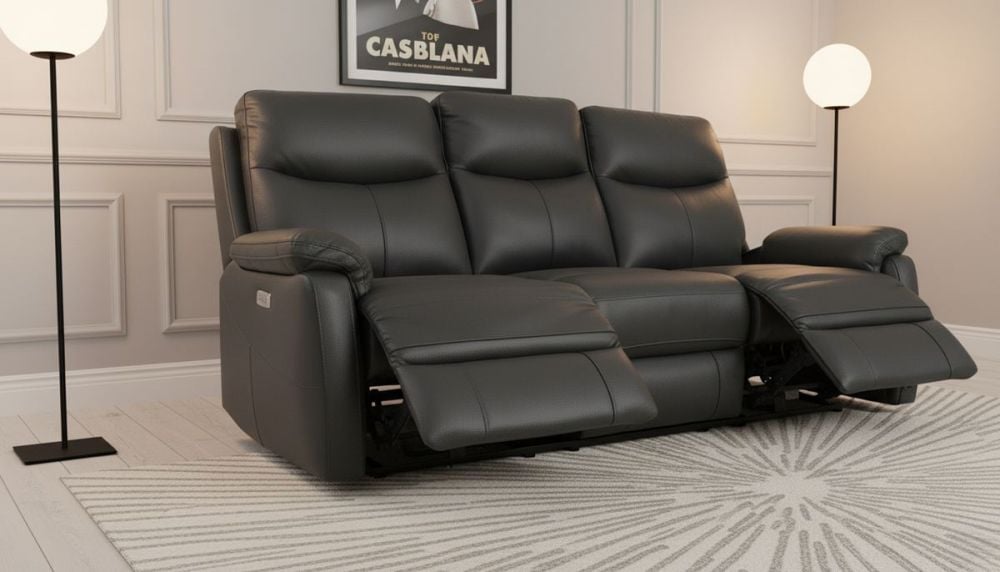 Cairo 3 Seater + 2 Armchair Electric Recliners - Black Leather