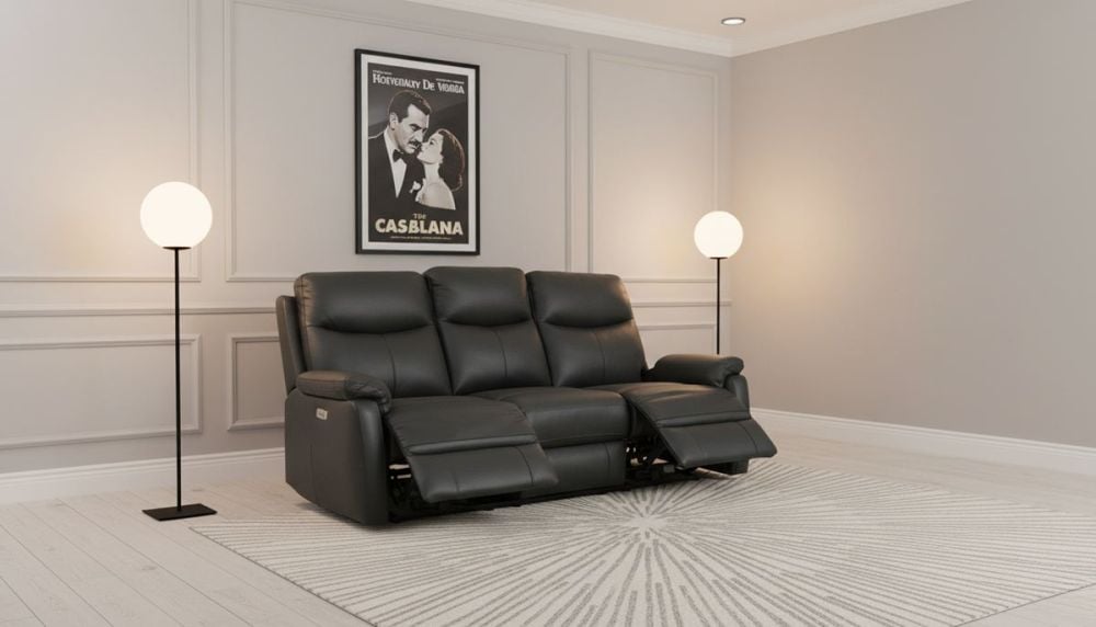 Cairo 3 Seater + 2 Armchair Electric Recliners - Black Leather