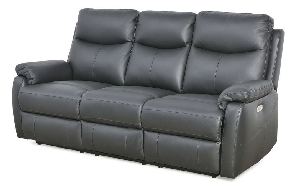 Cairo 3 Seater Electric Recliner - Black Leather
