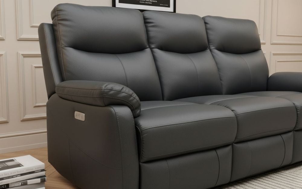 Cairo 3 Seater + 2 Armchair Electric Recliners - Black Leather