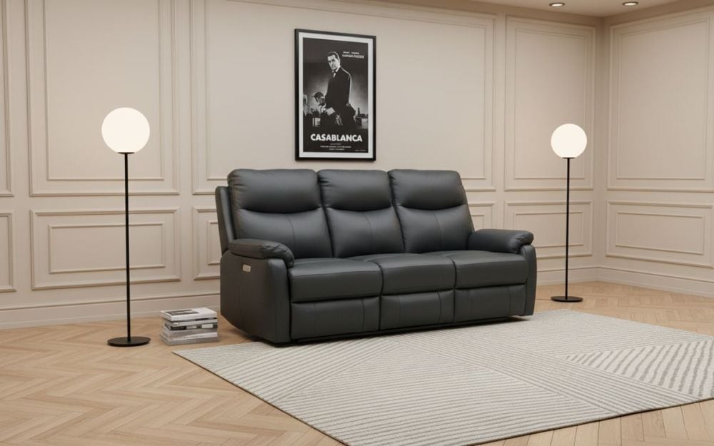 Cairo 3 Seater + 2 Armchair Electric Recliners - Black Leather
