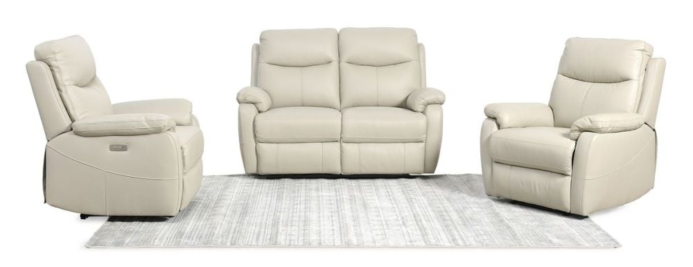 Cairo 2 Seater + 2 Armchair Electric Recliners - Light Grey Leather