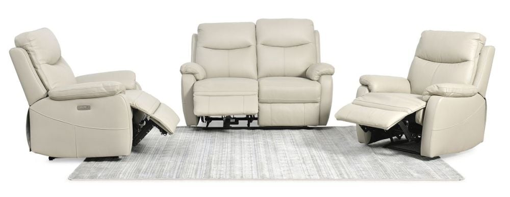 Cairo 2 Seater + 2 Armchair Electric Recliners - Light Grey Leather