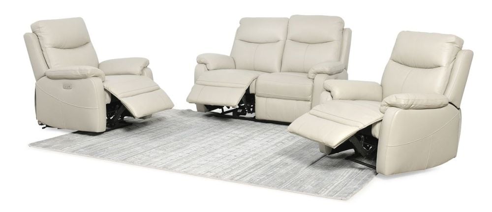 Cairo 2 Seater + 2 Armchair Electric Recliners - Light Grey Leather