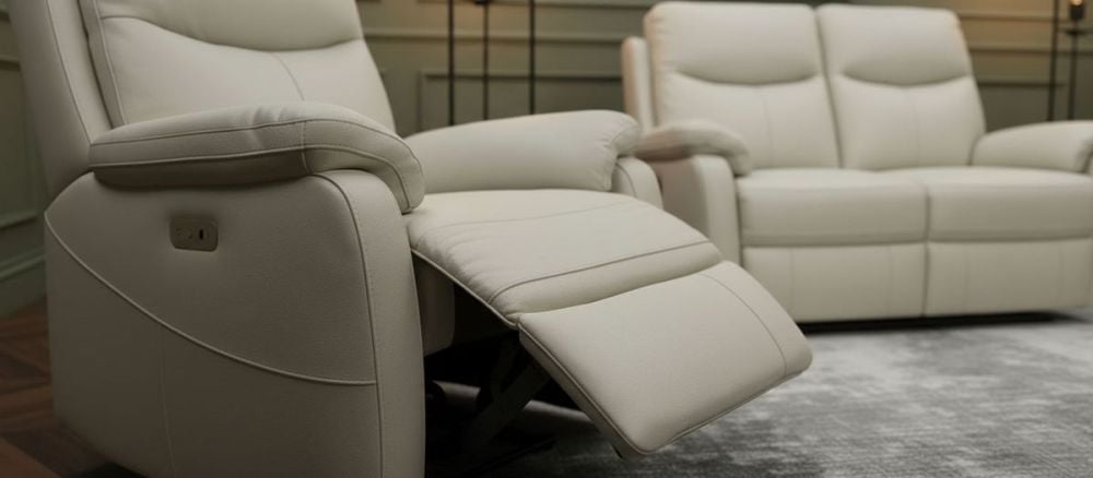 Cairo 2 Seater + 2 Armchair Electric Recliners - Light Grey Leather
