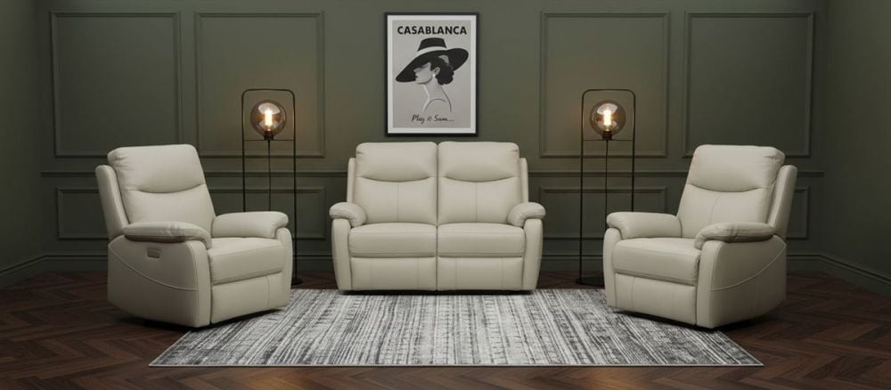 Cairo 2 Seater + 2 Armchair Electric Recliners - Light Grey Leather