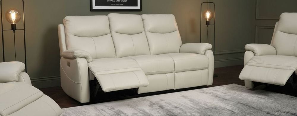 Cairo 3 Seater Manual Recliner - Light Grey Leather