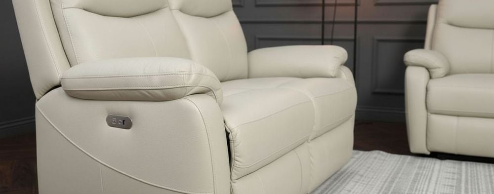 Cairo 2 Seater + 2 Armchair Electric Recliners - Light Grey Leather
