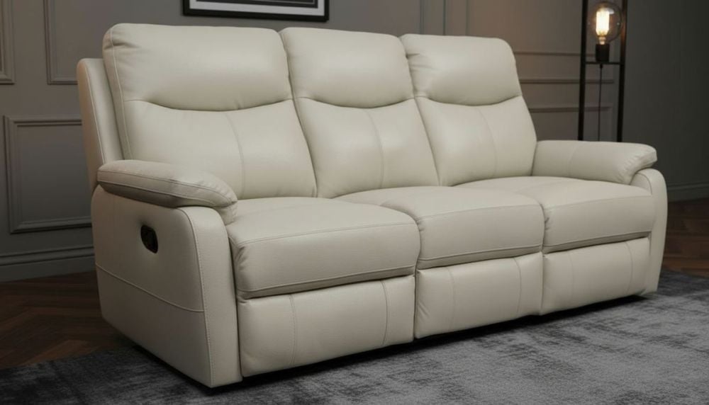 Cairo 3 Seater Manual Recliner - Light Grey Leather