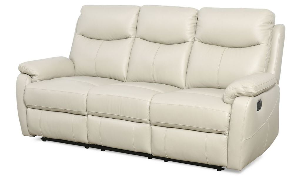 Cairo 3 Seater Manual Recliner - Light Grey Leather