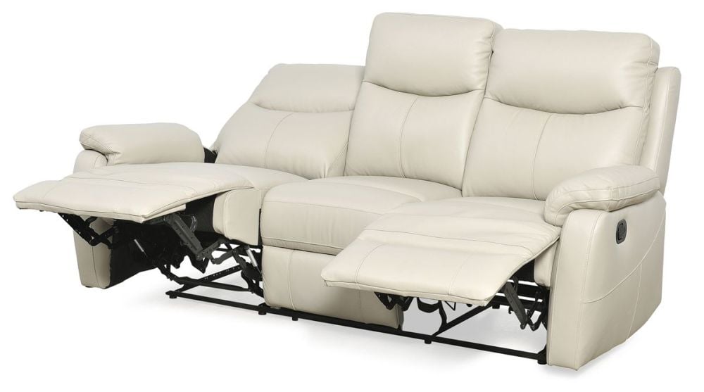 Cairo 3 Seater Manual Recliner - Light Grey Leather