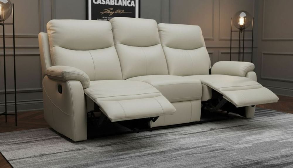 Cairo 3 Seater Manual Recliner - Light Grey Leather