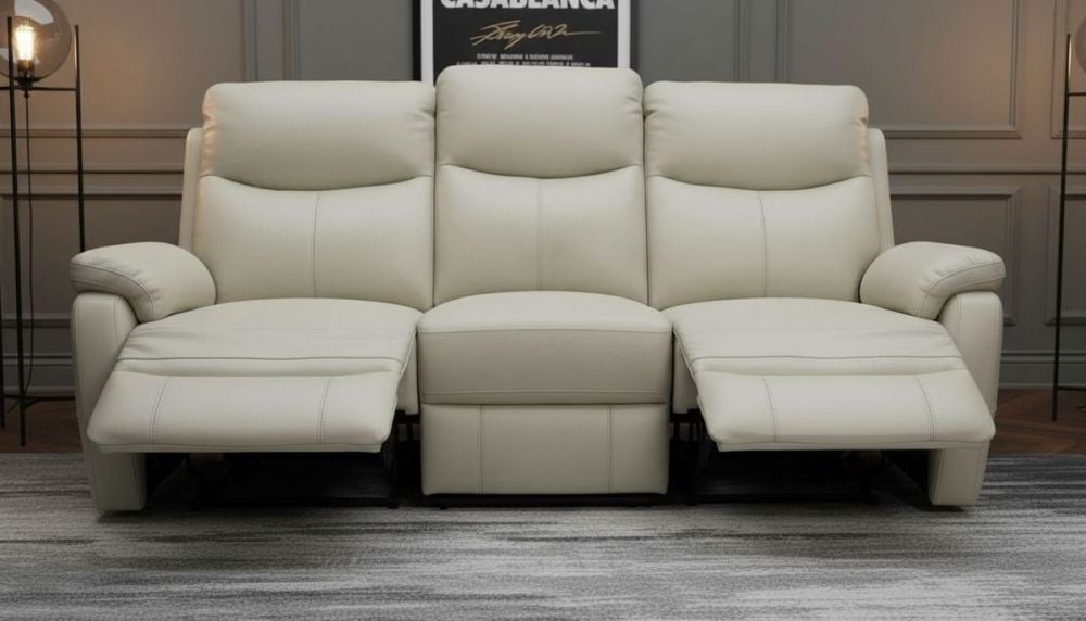 Cairo 3 Seater Manual Recliner - Light Grey Leather
