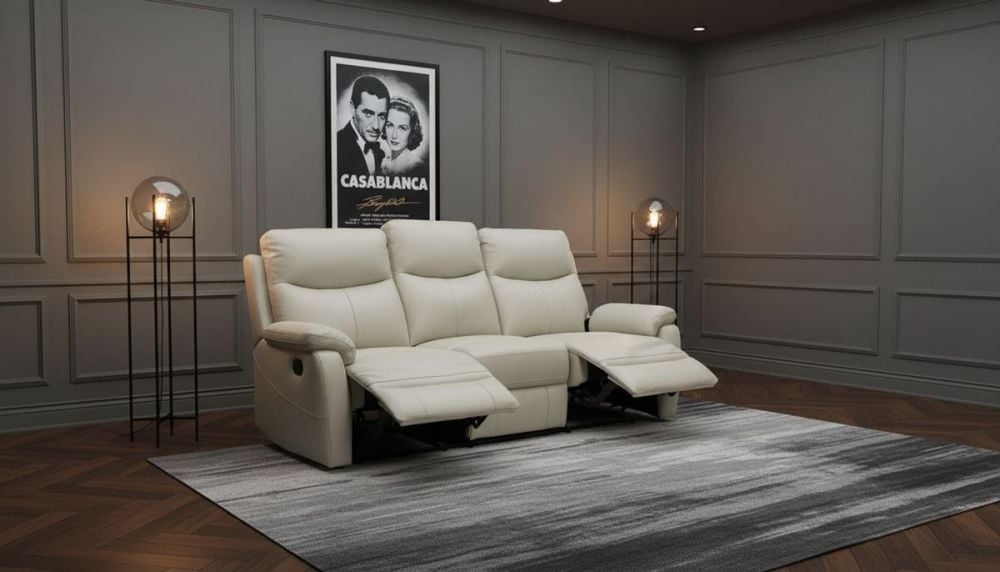 Cairo 3 Seater Manual Recliner - Light Grey Leather