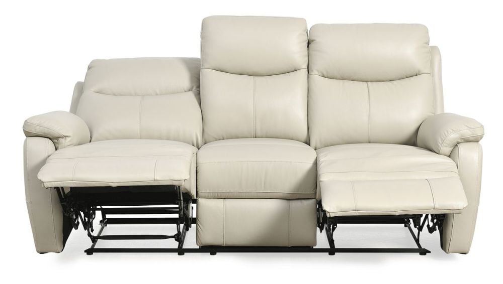 Cairo 3 Seater Manual Recliner - Light Grey Leather