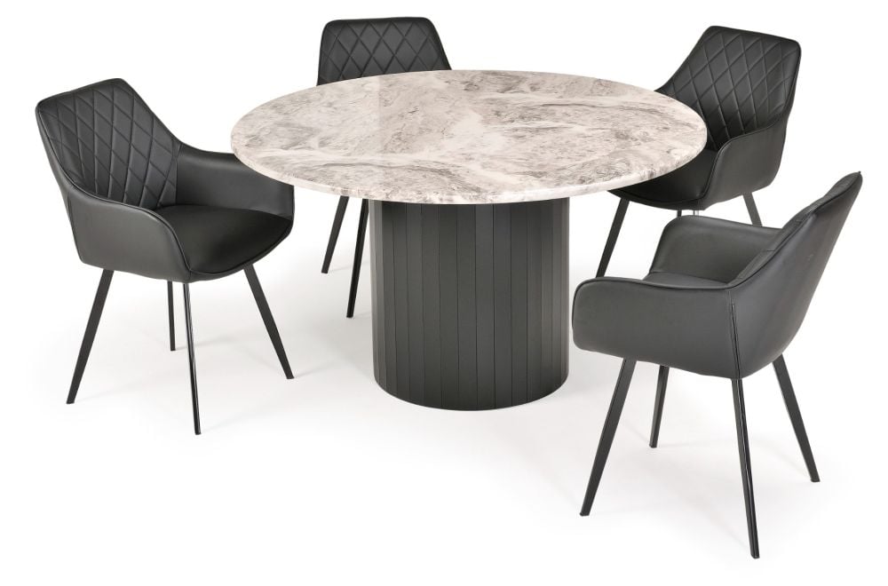 Capri 1350 Round Dining Table + 4 Vincent Chairs - Black