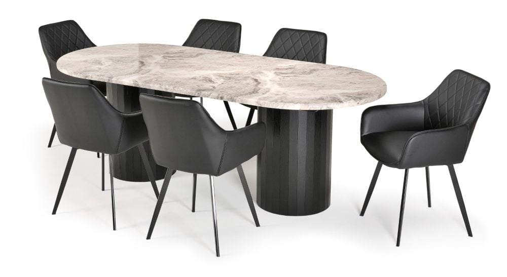Capri 2200 Dining Table + 6 Vincent Chairs - Black