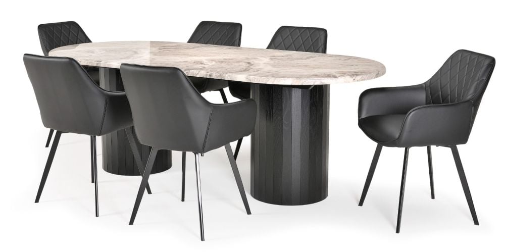 Capri 2200 Dining Table + 6 Vincent Chairs - Black