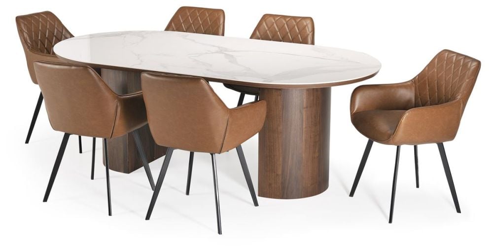Como 2100 Dining Table - Walnut + 6 Brown Vincent Chairs