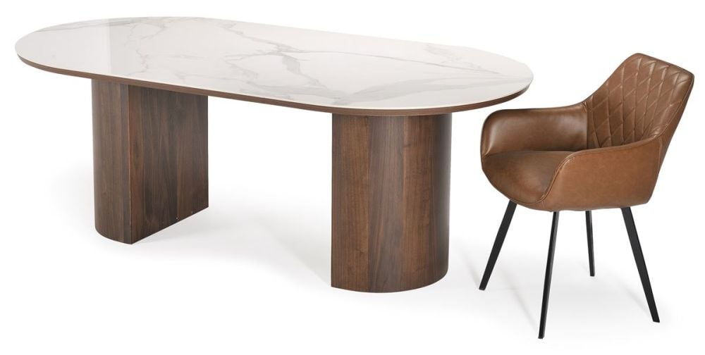 Como 2100 Dining Table - Walnut + 6 Brown Vincent Chairs