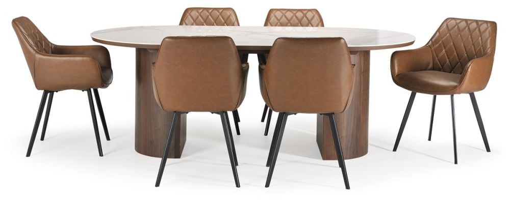 Como 2100 Dining Table - Walnut + 6 Brown Vincent Chairs