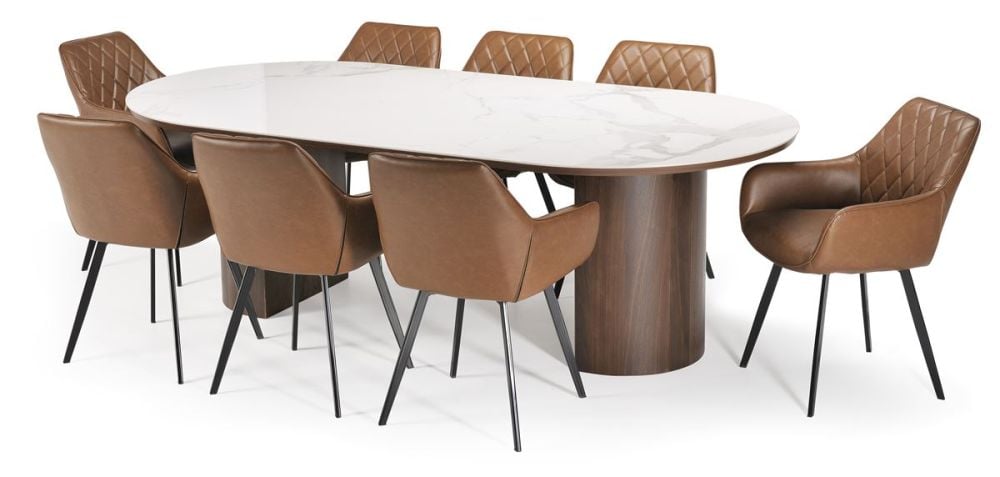 Como 2400 Dining Table - Walnut + 8 Brown Vincent Chairs