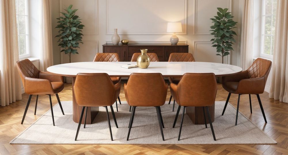 Como 2400 Dining Table - Walnut + 8 Brown Vincent Chairs