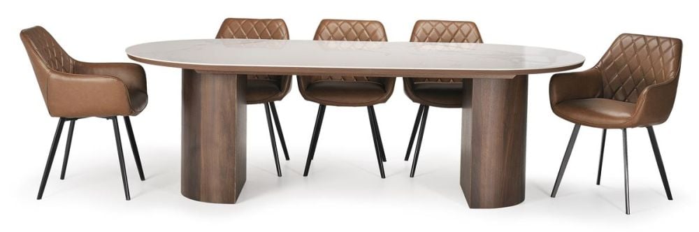 Como 2400 Dining Table - Walnut + 8 Brown Vincent Chairs