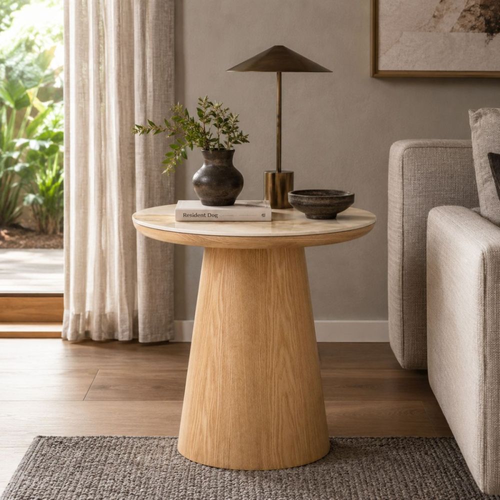 Evoke Round Lamp Table - Natural Ash