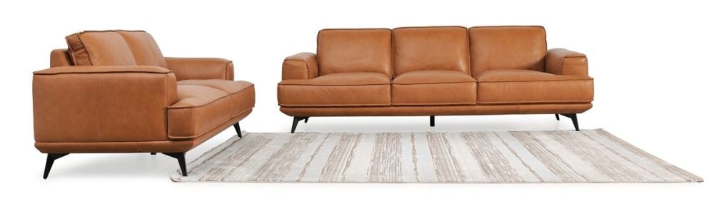 Jersey 2.5 + 3.5 Seater Sofa Suite - Camel Brown Leather