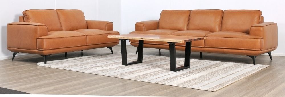 Jersey 2.5 + 3.5 Seater Sofa Suite - Camel Brown Leather