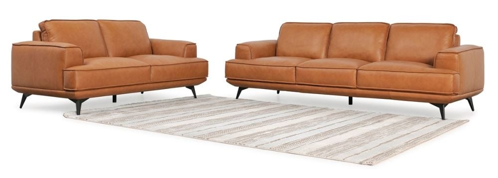 Jersey 2.5 + 3.5 Seater Sofa Suite - Camel Brown Leather